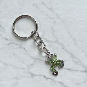 Silver and Green Rhinestone Frog Charm Key Chain